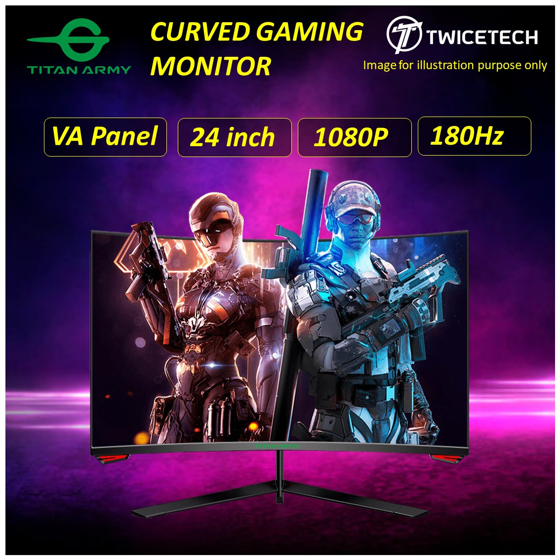 TITAN ARMY " 24 " INCH 180HZ FHD CURVED 1MS GAMING MONITOR